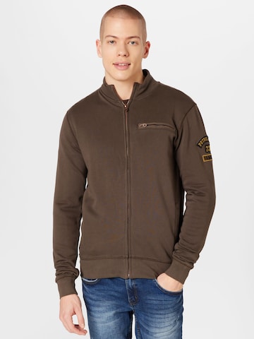 Petrol Industries Zip-Up Hoodie in Brown: front