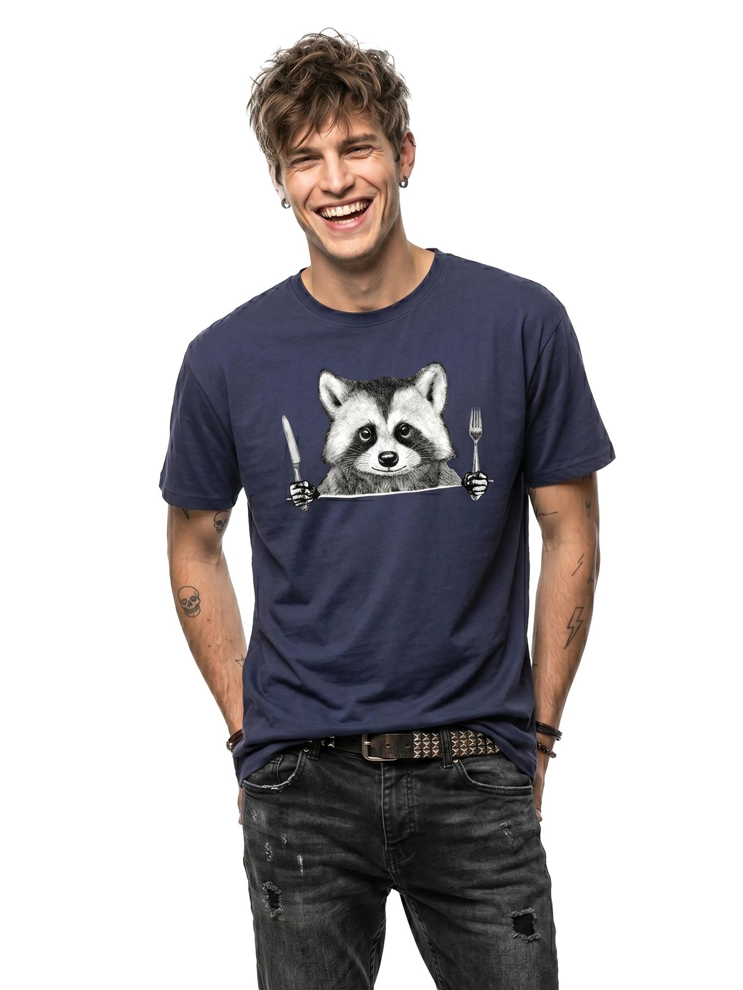 MAKAYA Shirt 'Waschbär Gabel' in Blue