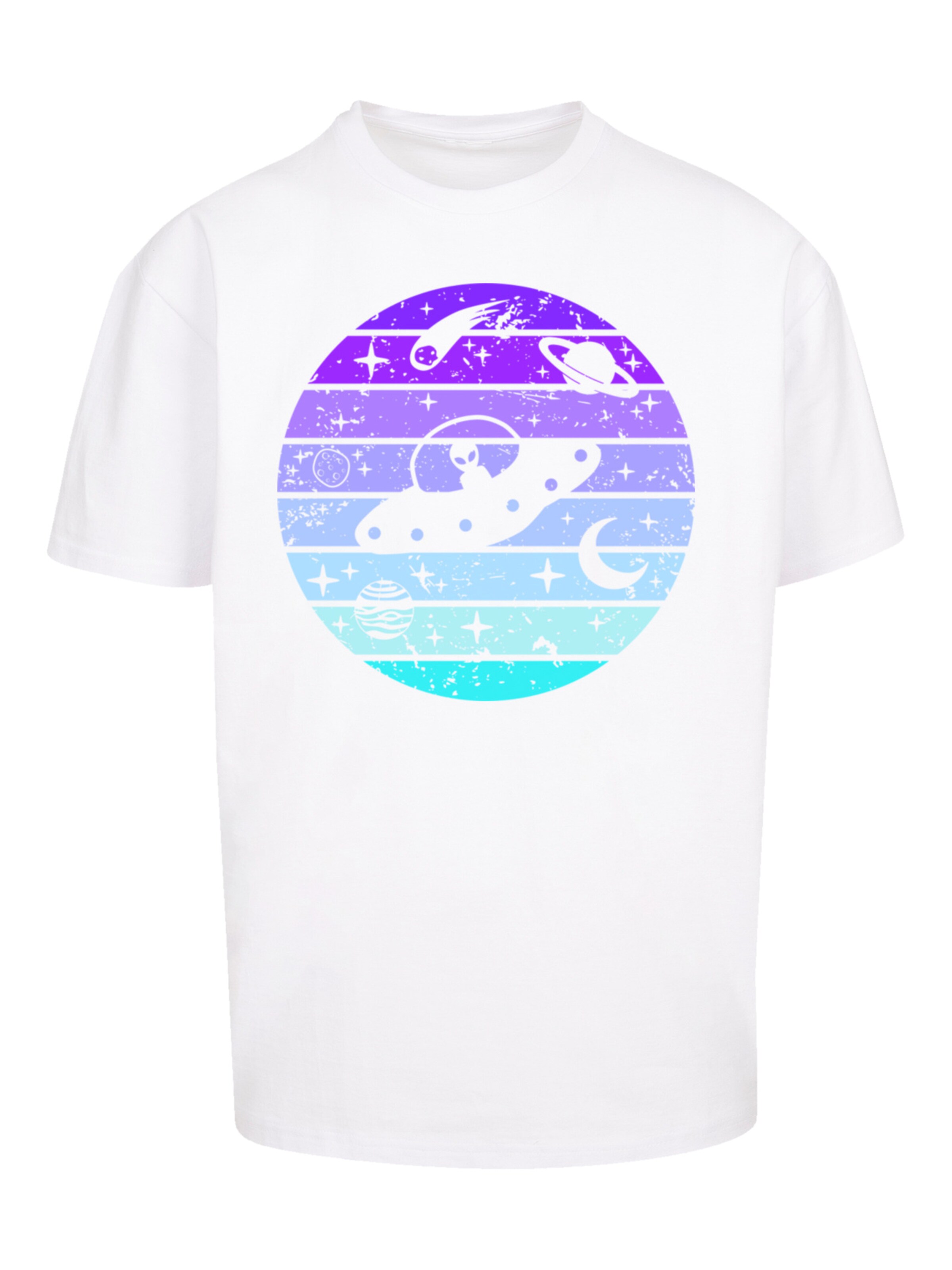 F4NT4STIC T-Shirt 'Retro Alien Weltraum Sonnenuntergang' in Weiß: Vorderseite