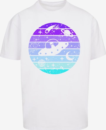 F4NT4STIC T-Shirt 'Retro Alien Weltraum Sonnenuntergang' in Weiß: Vorderseite