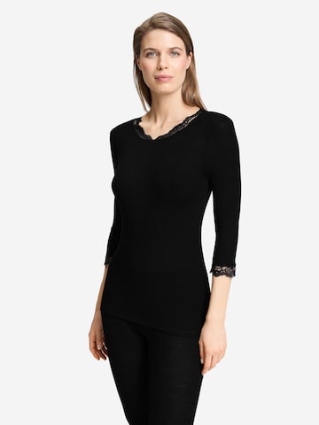 Hanro Shirt ' Woolen Lace ' in Zwart: voorkant