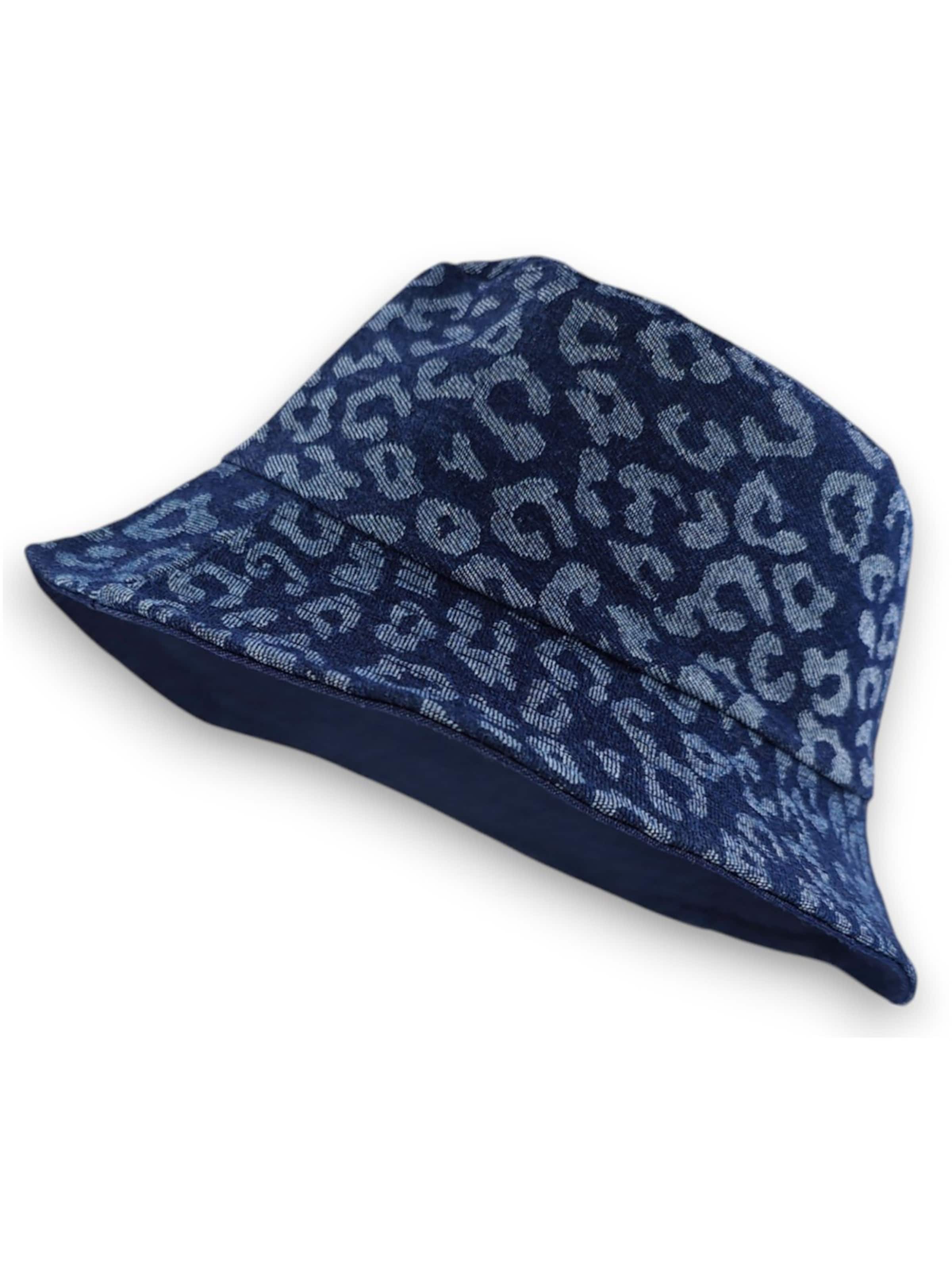 styleBREAKER Hat '2-in-1 Denim Fischerhut mit Leoparden Muster' in Blue: front