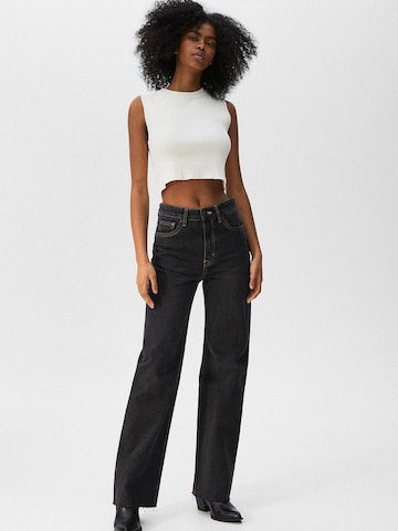 Pull&Bear Wide leg Jeans in Zwart: voorkant