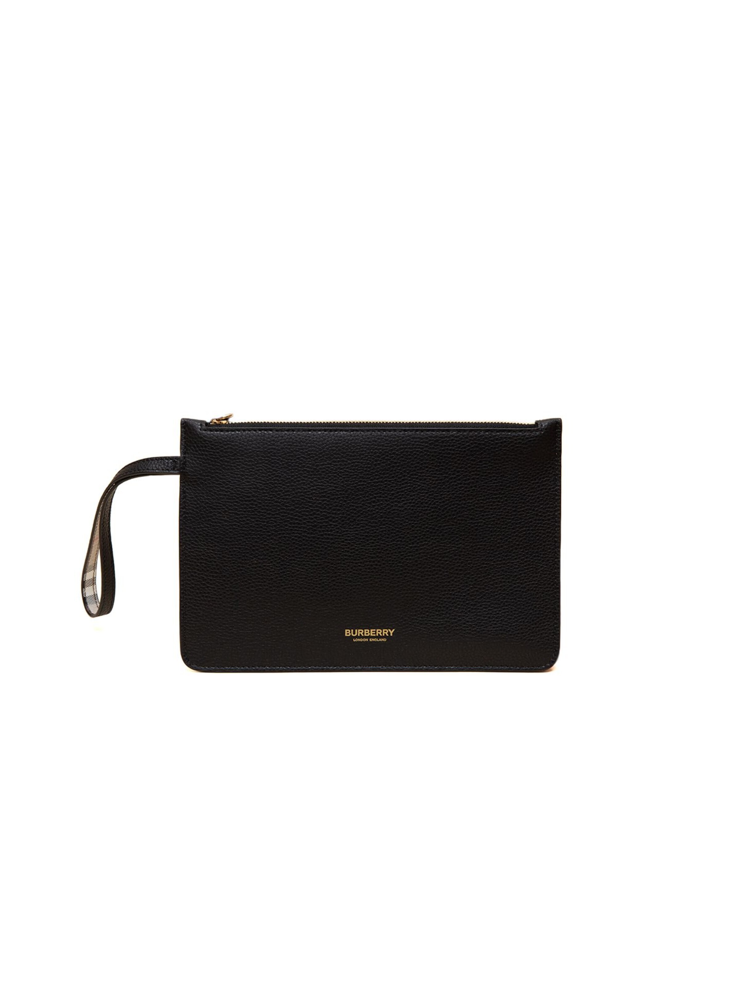 BURBERRY Handtasche 'Leather Zip Pouch 23x0.5x15 cm'‌‌‌‌‌‌‌‌‌ in Schwarz: Vorderseite