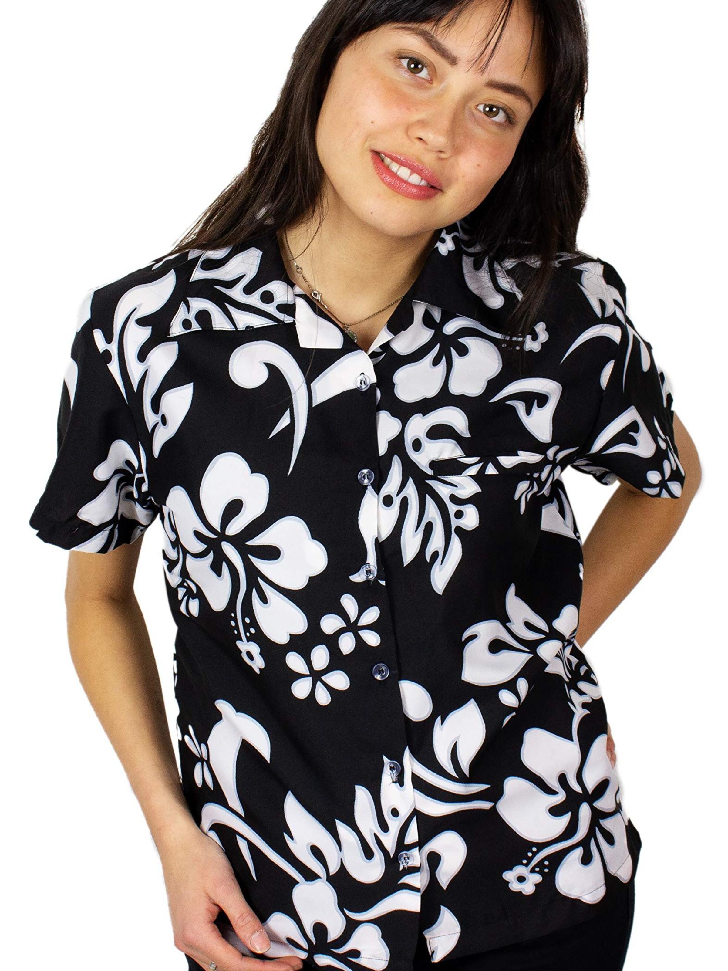 King Kameha Blouse 'Hibiscus' in Black: front