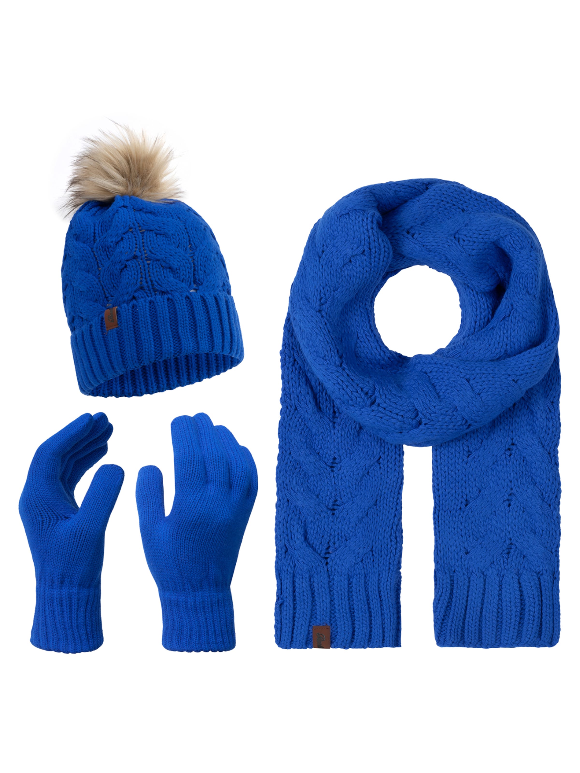 Rock Creek Set: Schal, Mütze und Handschuhe in Blau: Vorderseite