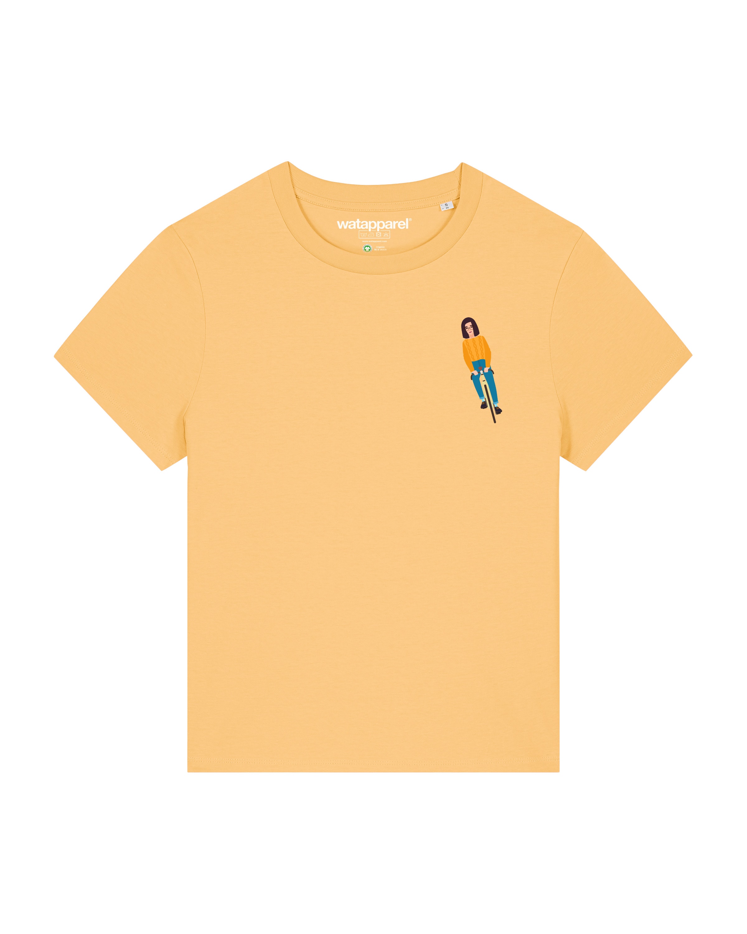 Maglietta 'Mädchen Auf Fahrrad' di Watapparel in giallo: frontale