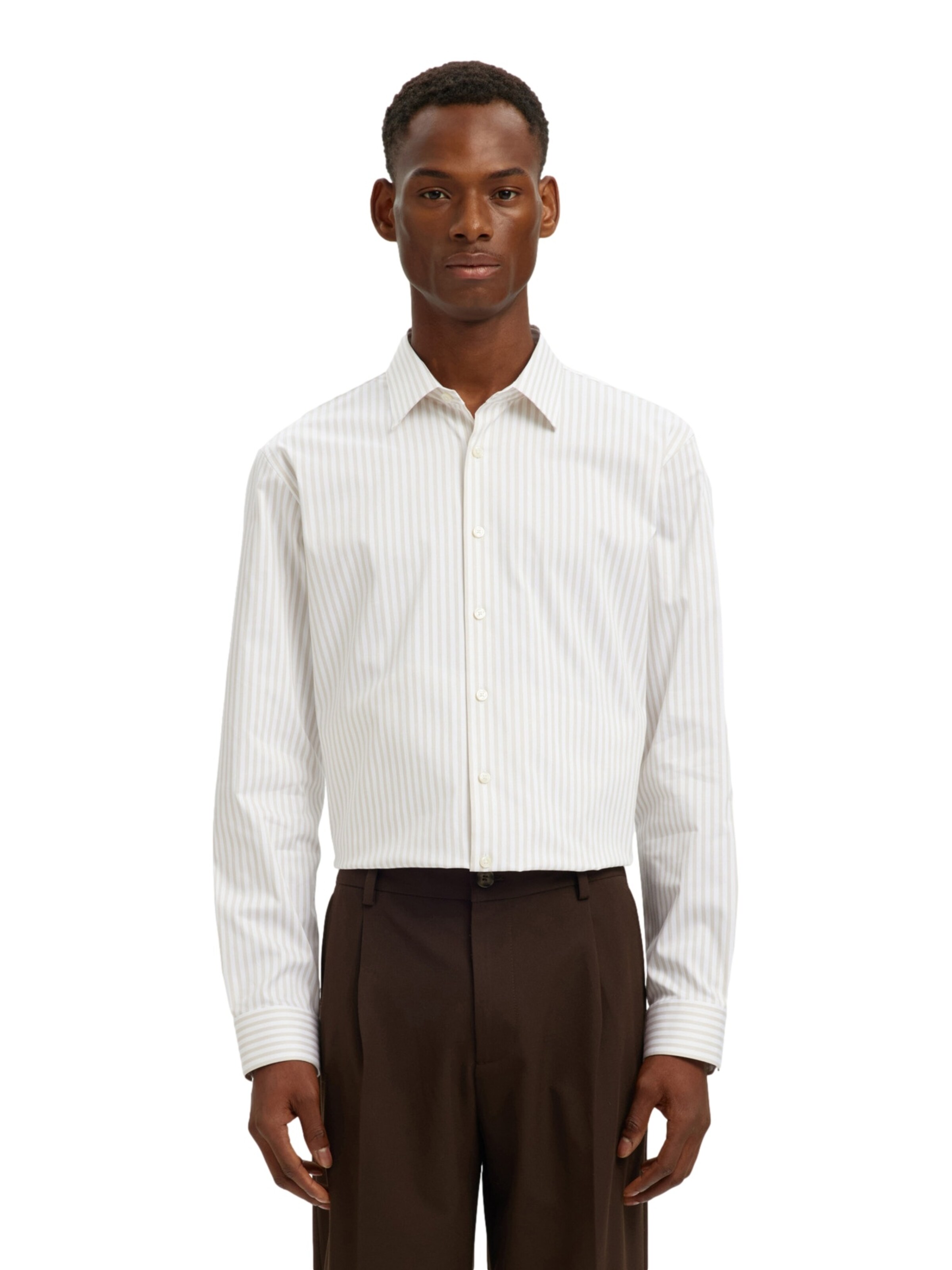 Coupe slim Chemise 'SLHFilip' SELECTED en beige : devant