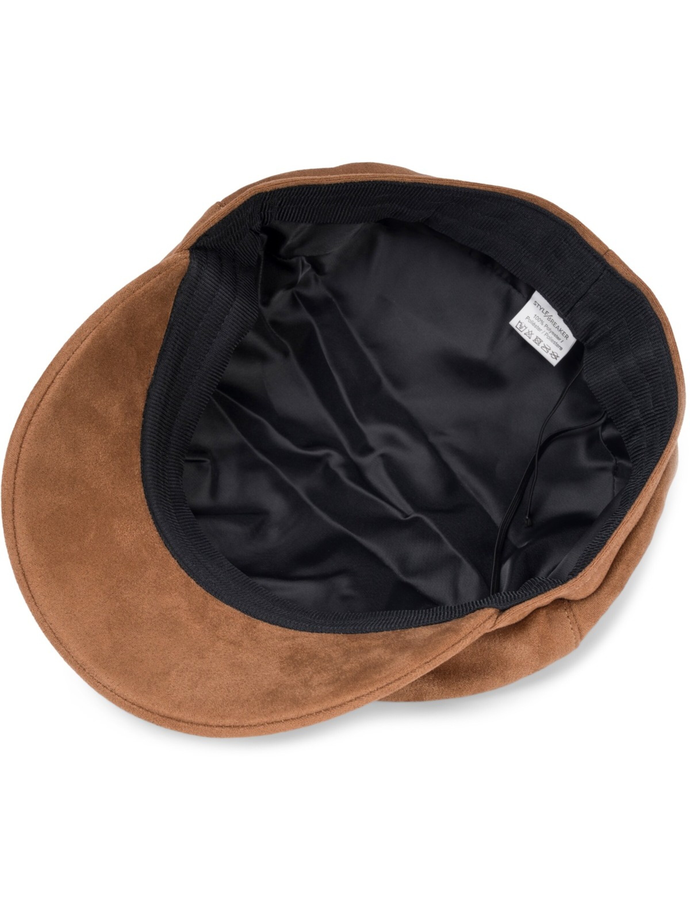 styleBREAKER Beanie 'Ballonmütze Einfarbig Veloursleder Optik' in Brown