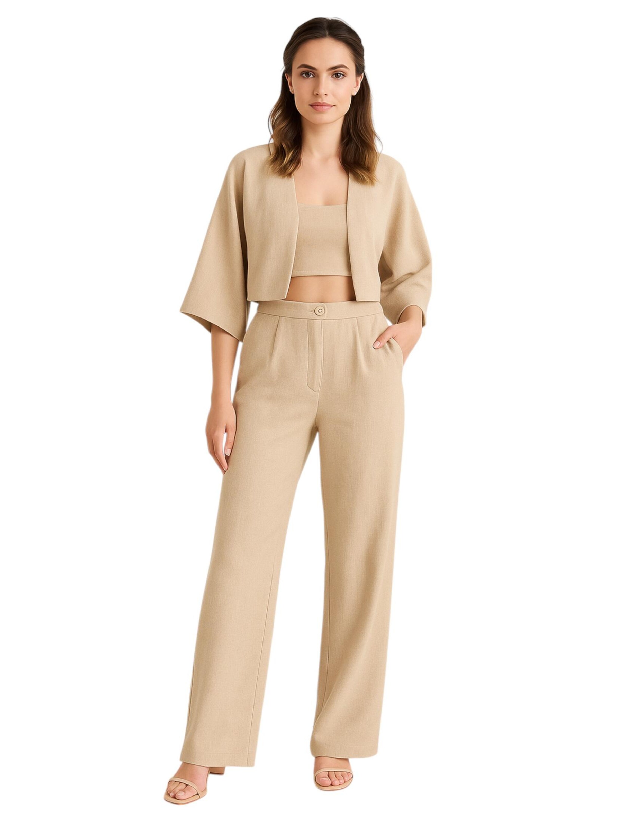 fashionshowcase Wide leg Broek 'LIRIN' in Beige
