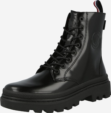 Palladium Lace-Up Ankle Boots in Black: front