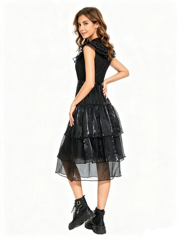 KoJooin Kleid 'Frauen Dirndl Schwarz Layer-Rüschen Hemdkleid Gürtel Casual Party'‌‌‌‌‌ in Schwarz