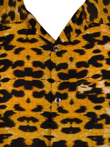 King Kameha Regular fit Button Up Shirt 'Leopard' in Beige