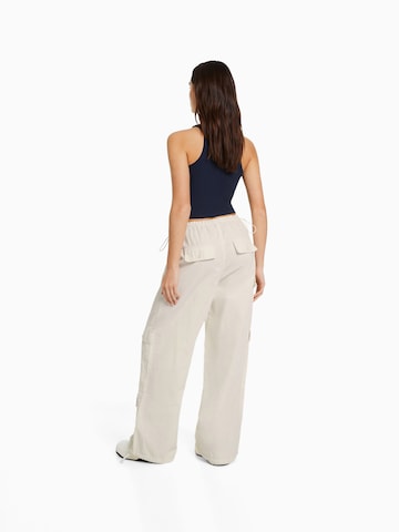 Wide Leg Pantalon cargo Bershka en blanc