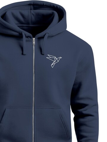 Neverless Zip-Up Hoodie 'Origami Vogel' in Blue