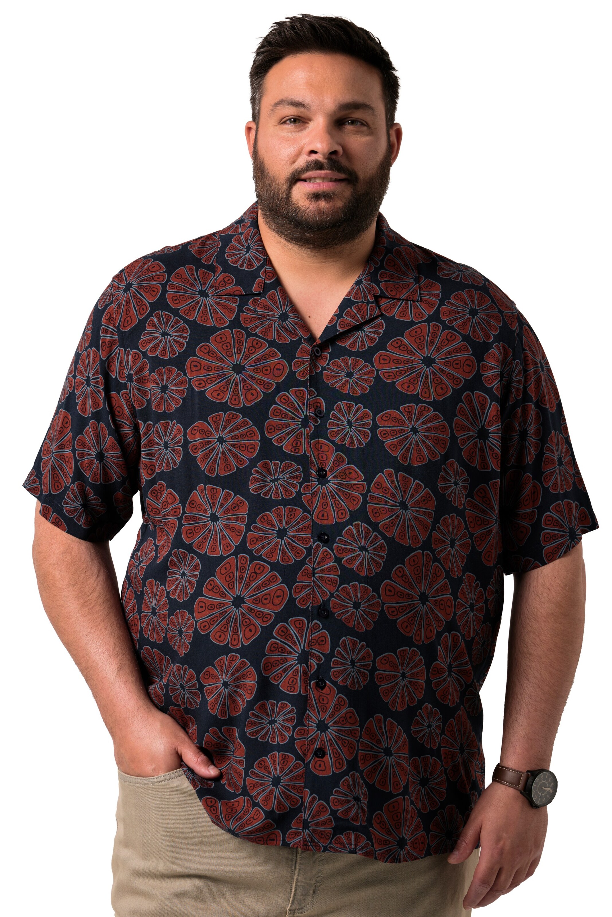 Men Plus Regular fit Button Up Shirt in Blue: front