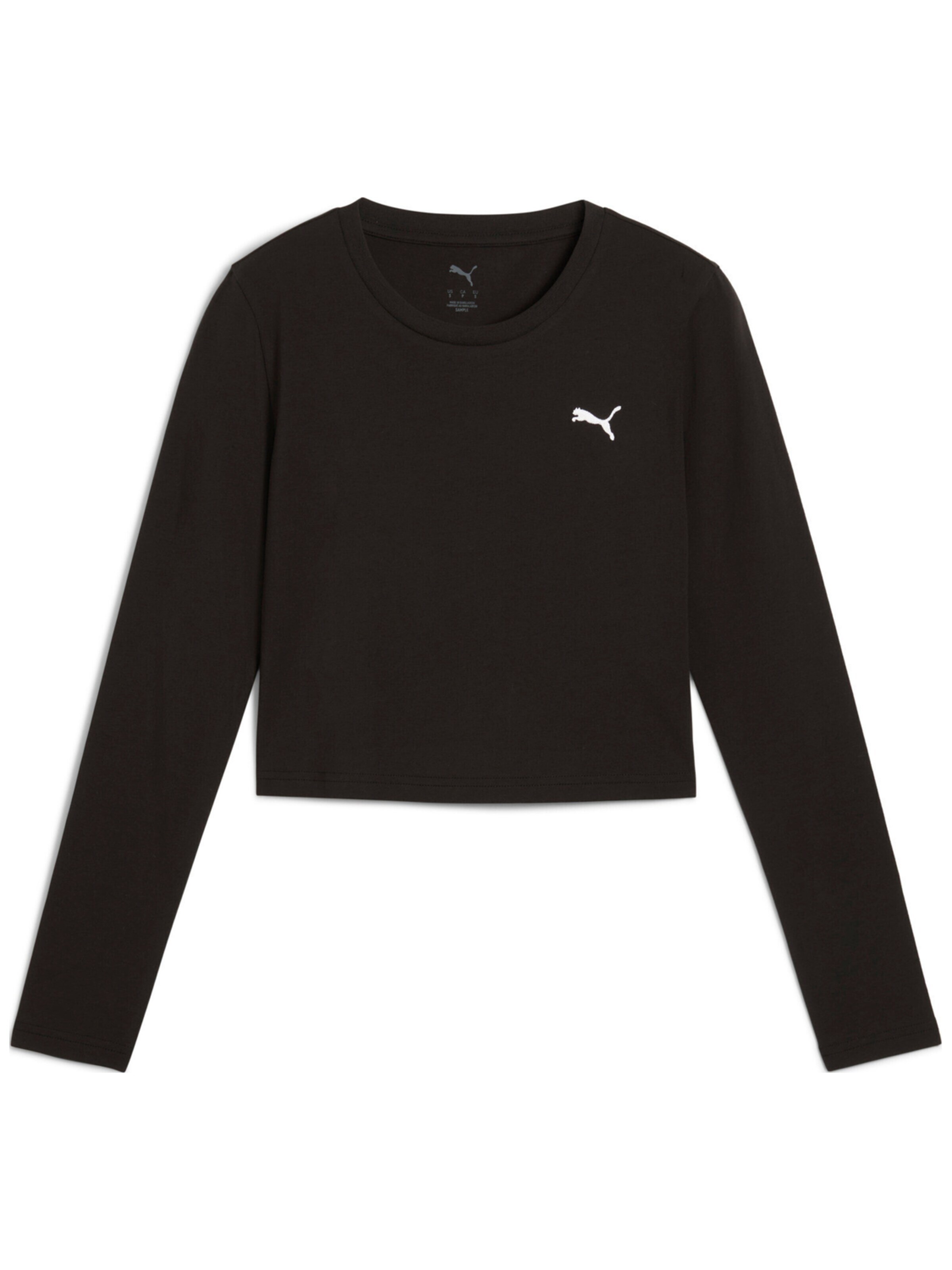 Camicia da donna 'Puma Wardrobe Ess Longsleeve Baby Tee' di PUMA in nero: frontale