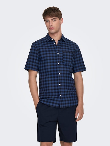 Only & Sons Regular fit Button Up Shirt 'ALVARO' in Blue: front