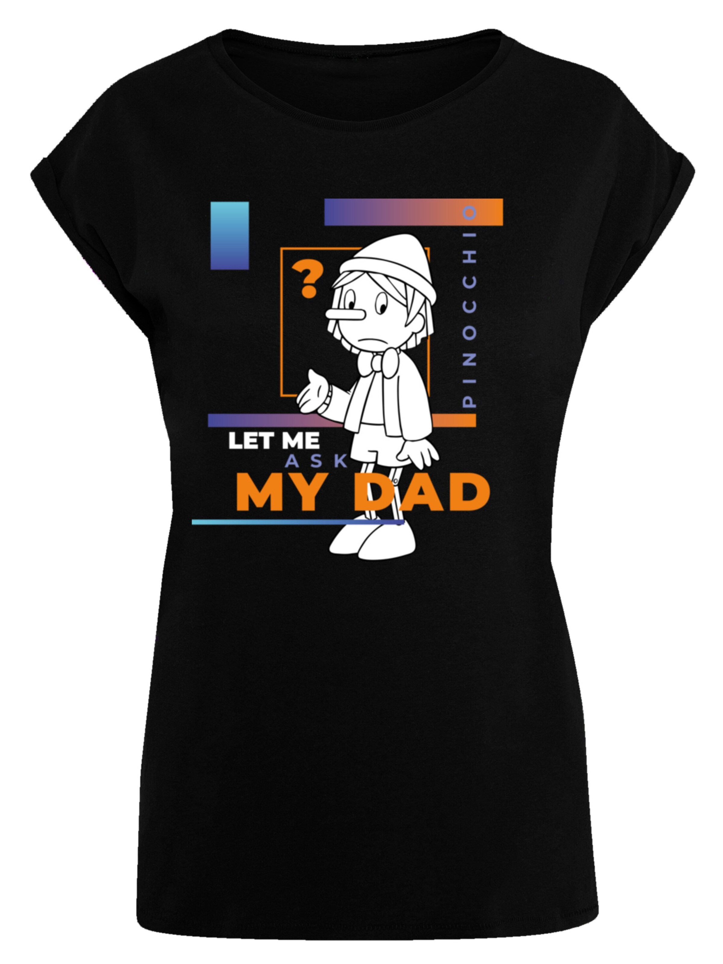 F4NT4STIC Shirt 'Heroes of Childhood Pinocchio Let Me Ask My Dad' in Black: front