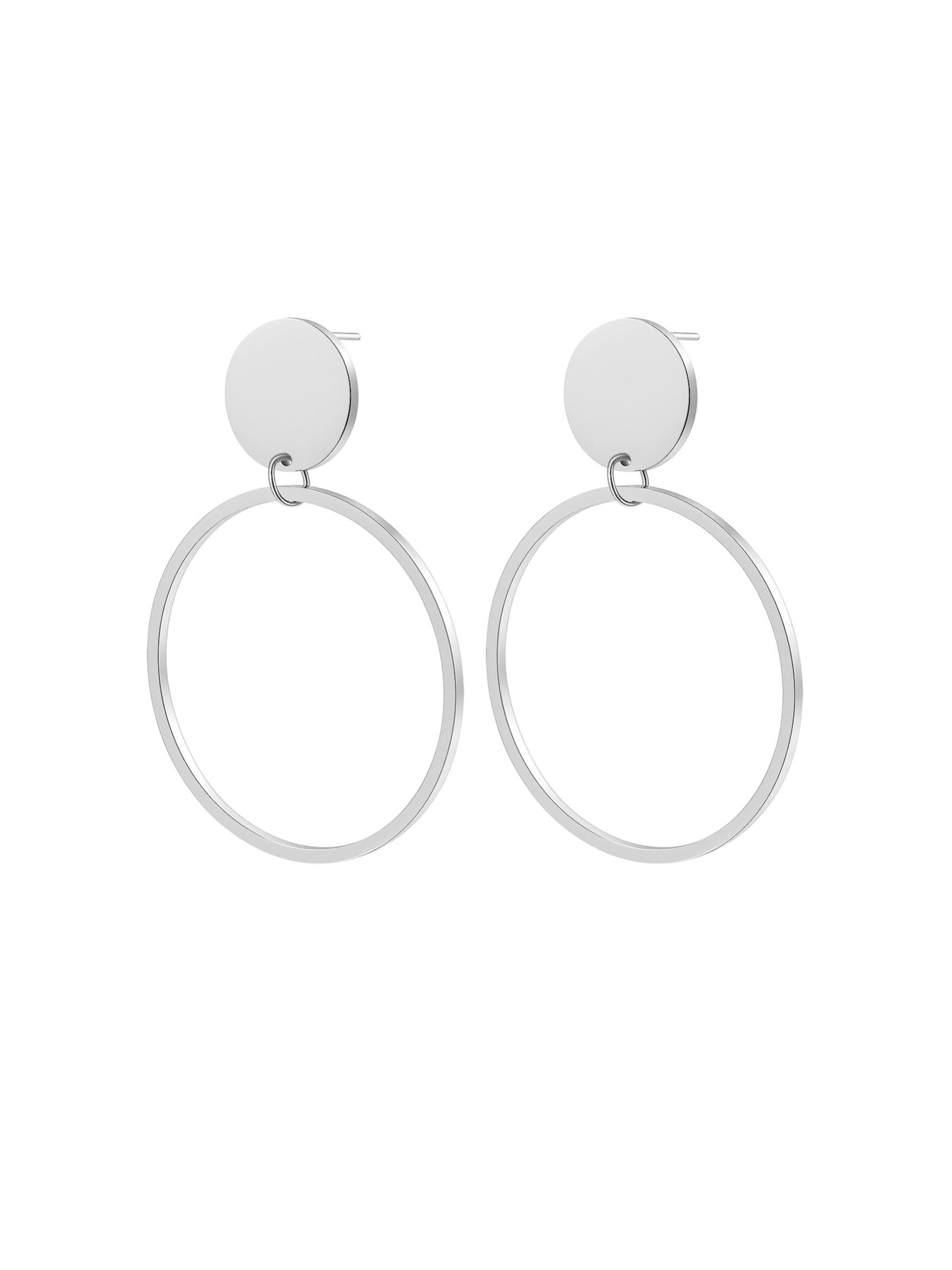 Hey Happiness Ohrringe 'Round Drop Hoop' in Silber: Vorderseite