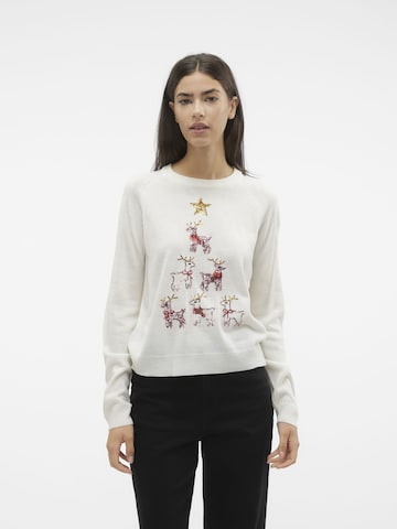VERO MODA Sweater 'ORNAMENTS/PYRAMIDE' in White: front