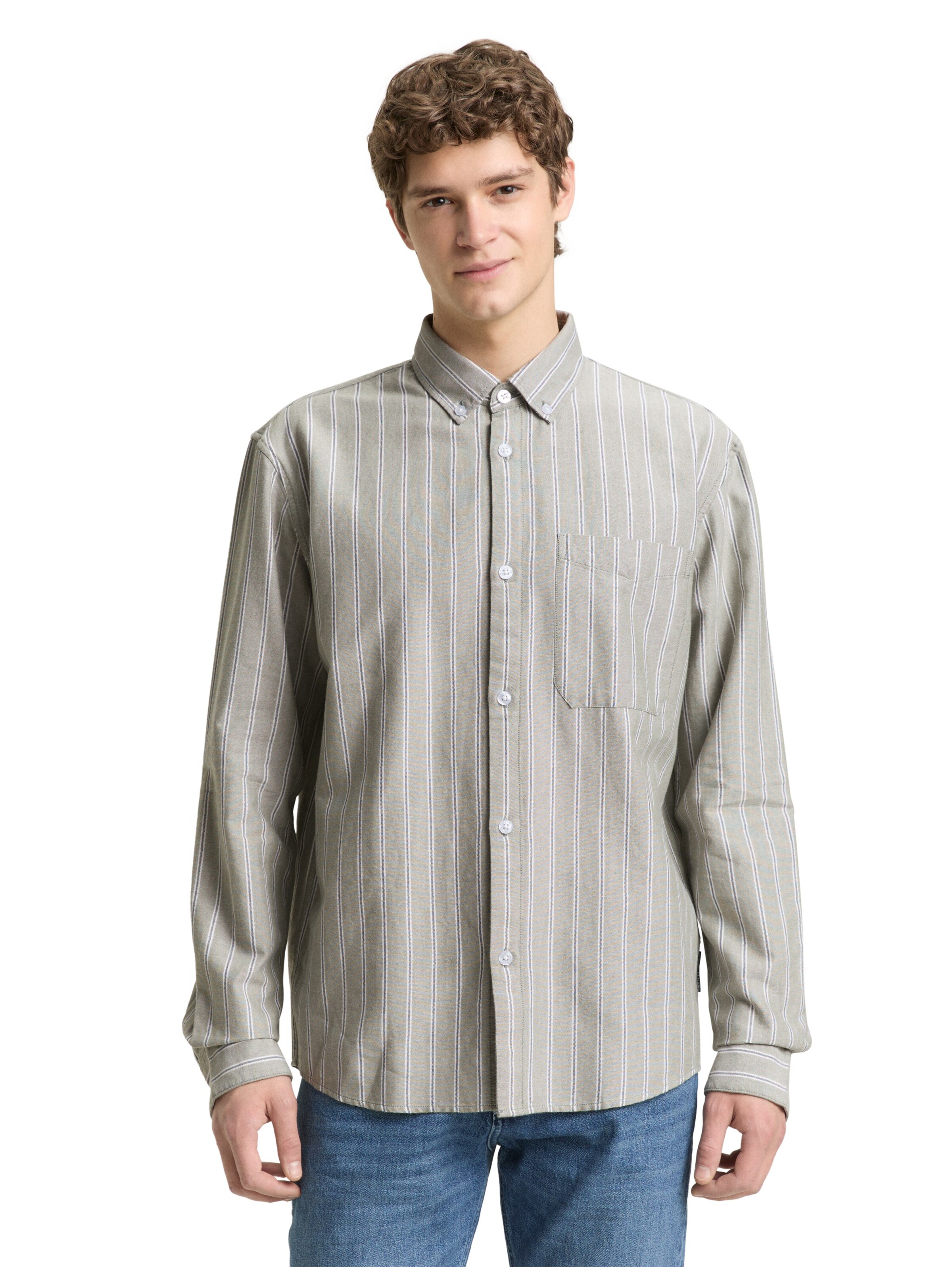 TOM TAILOR DENIM Comfort fit Button Up Shirt in Beige: front