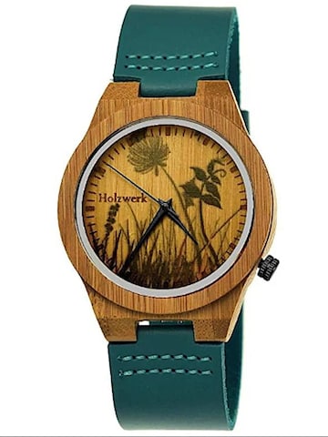 Holzwerk Analoog horloge 'FLORISTIC' in Blauw: voorkant