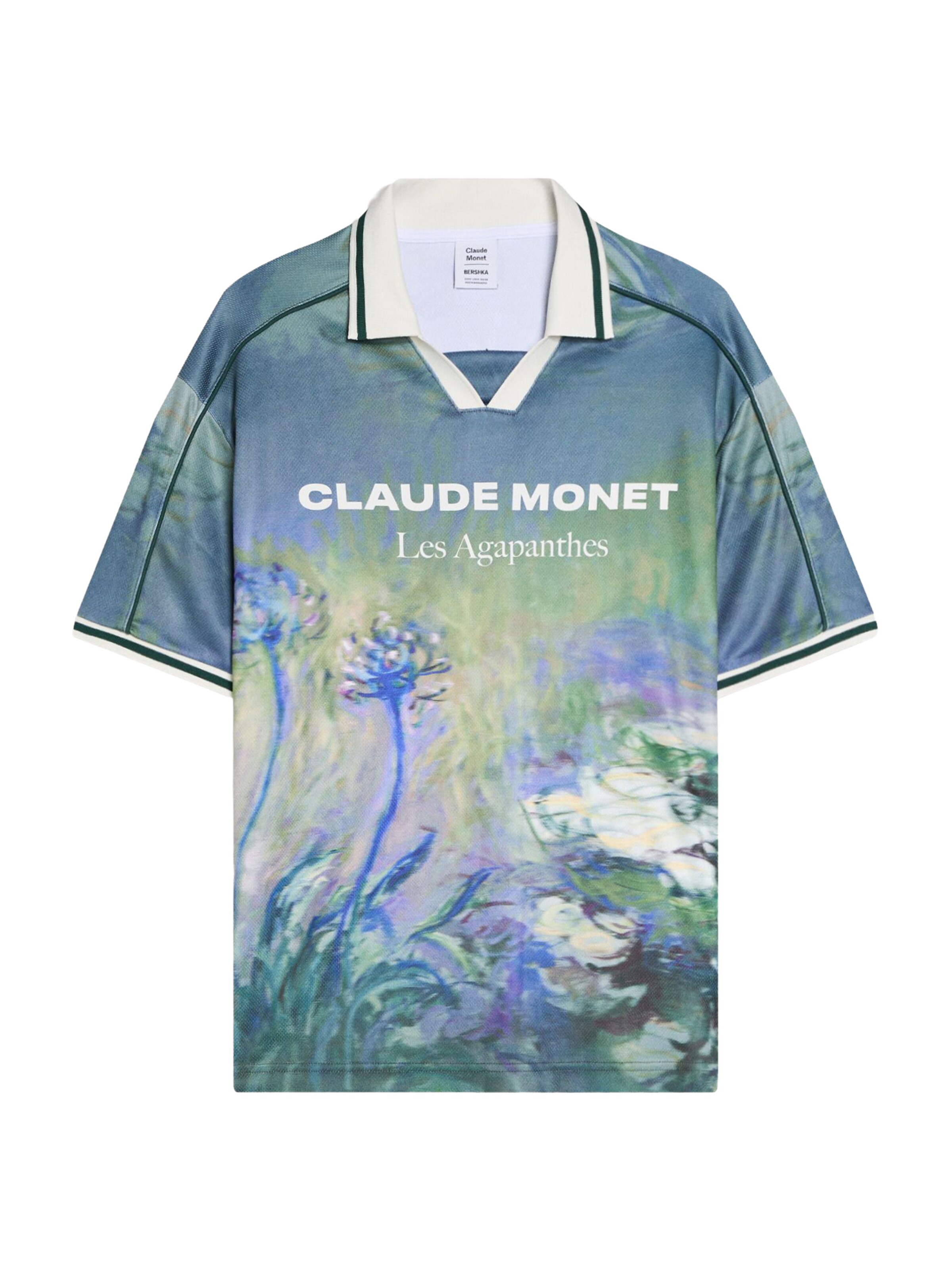 Bershka Shirt 'CLAUDE MONET LES AGAPANTHES' in XS in Blue / Green / Dark green / Off white, Item view