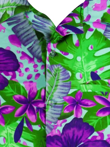 King Kameha Shirt 'Green Purple Flower' in Blauw