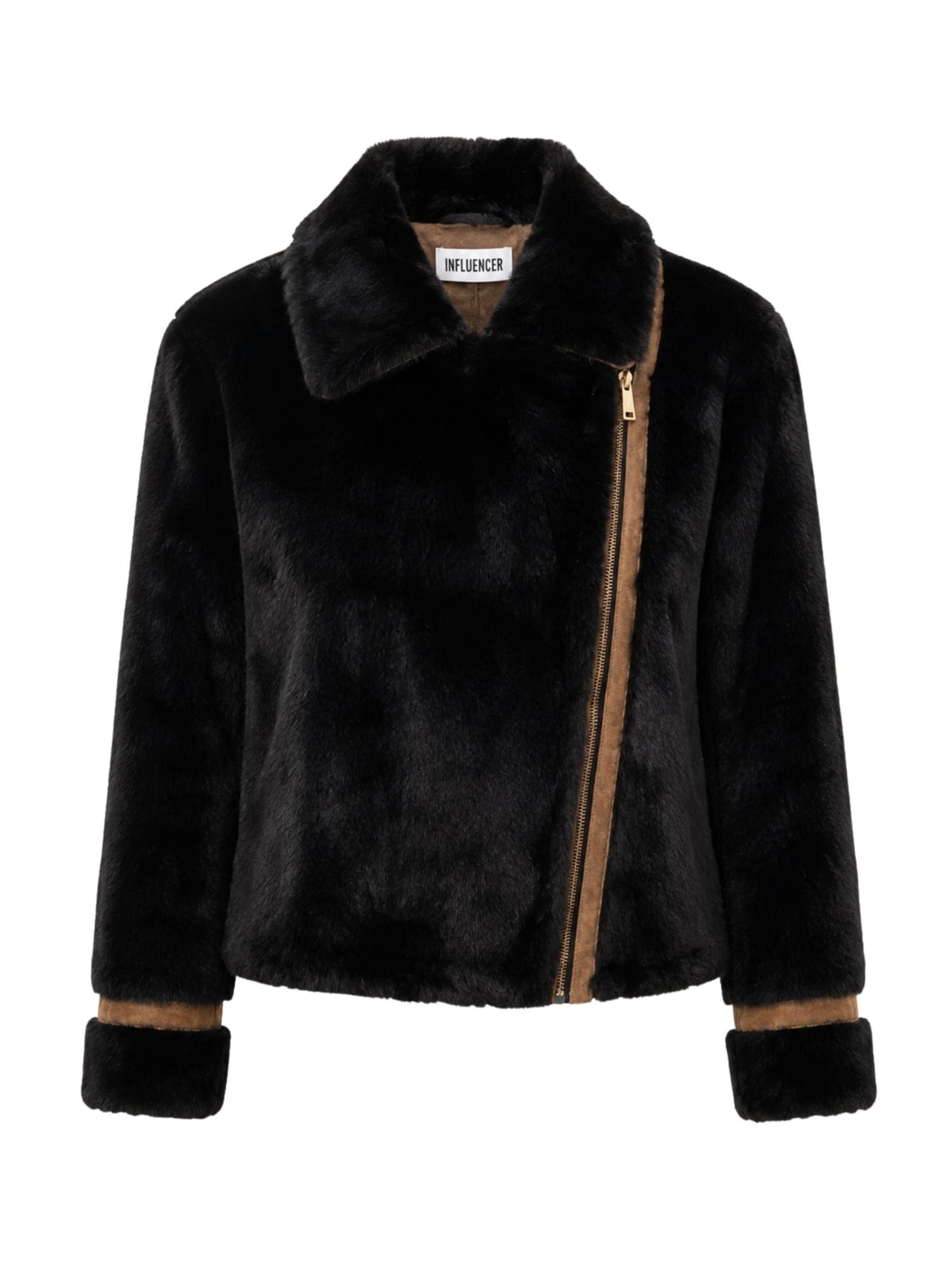 Influencer Veste mi-saison 'Short Faux Fur Coat' en S en noir, Vue avec produit