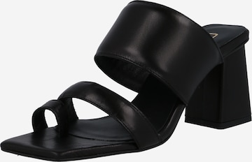 GOLD T-Bar Sandals in Black: front