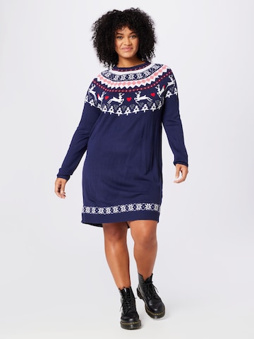 ONLY Carmakoma Knit dress 'Snow' in Blue: front