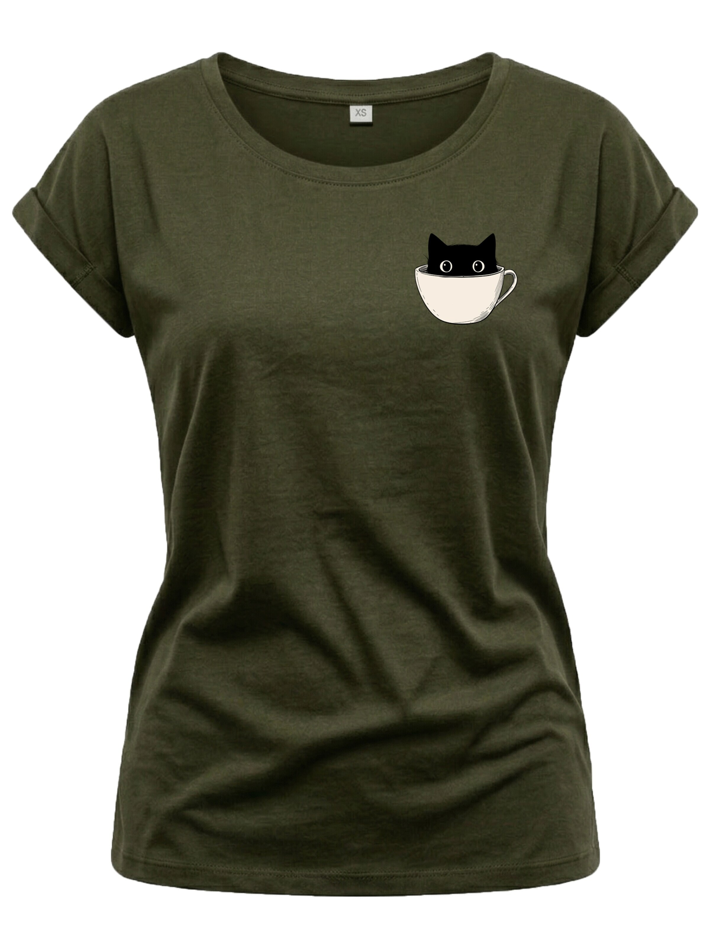 MAKAYA Shirt 'Cup Cat' in Green: front