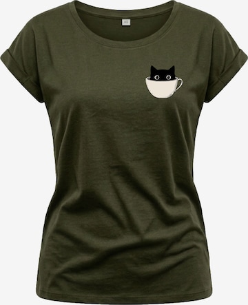 MAKAYA Shirt 'Cup Cat' in Green: front