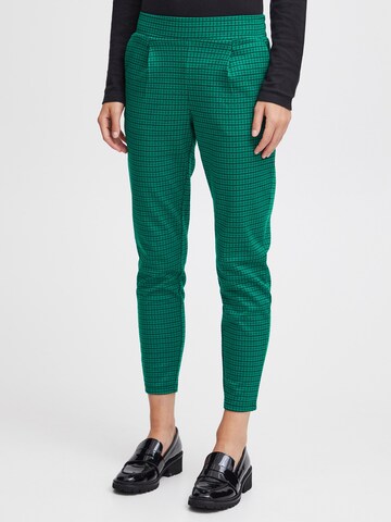 ICHI Slim fit Chino Pants in Green: front