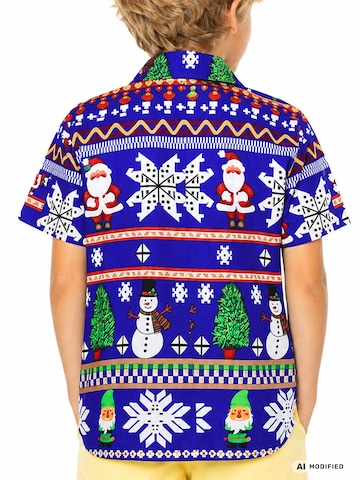 King Kameha Regular fit Button up shirt 'Christmas Rows' in Blue