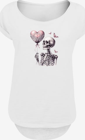 F4NT4STIC T-Shirt 'Skelett hält Herzballon' in Weiß: Vorderseite