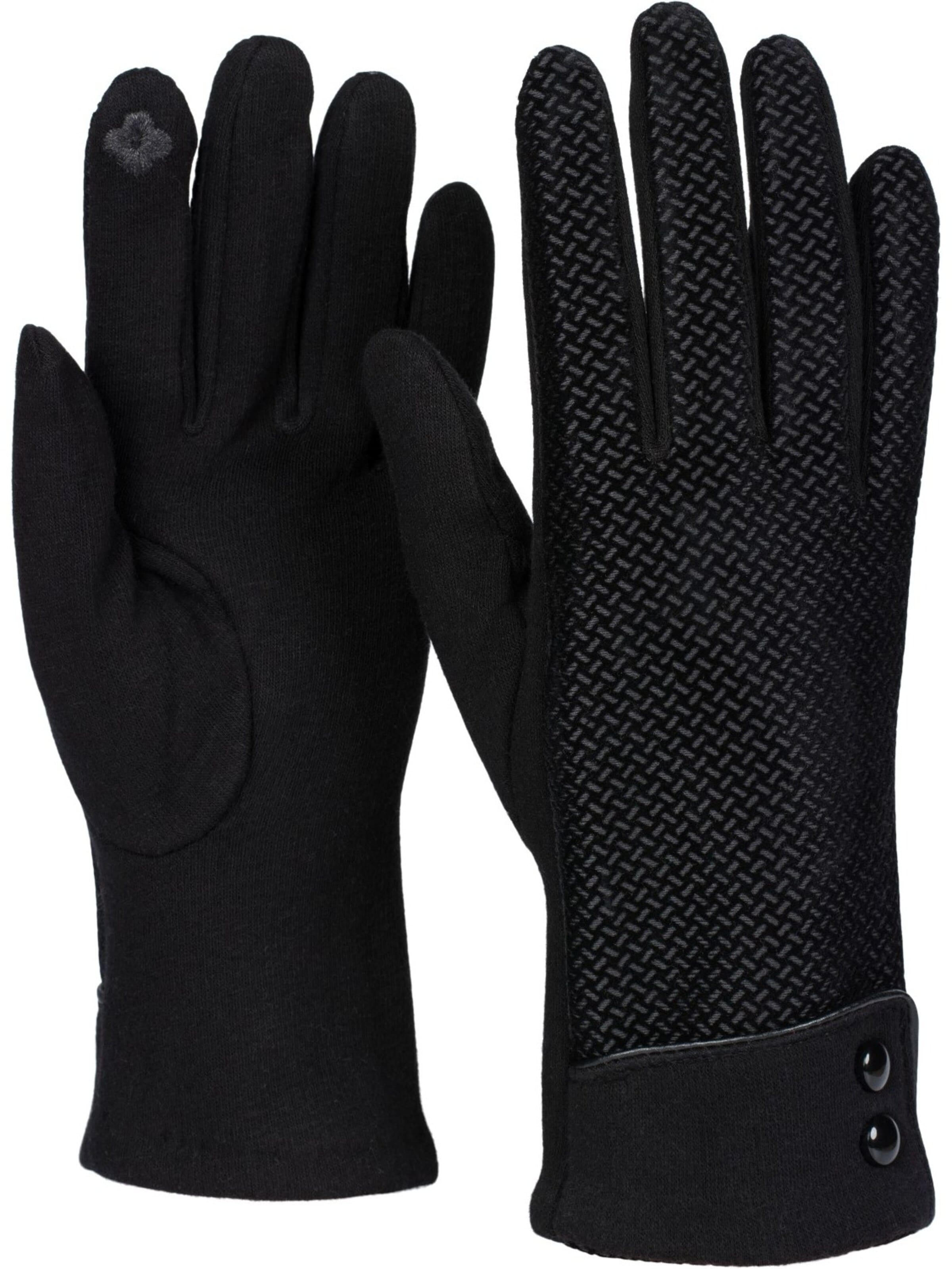 styleBREAKER Full finger gloves 'Touchscreen Handschuhe mit weichem Riffel Muster' in Black: front