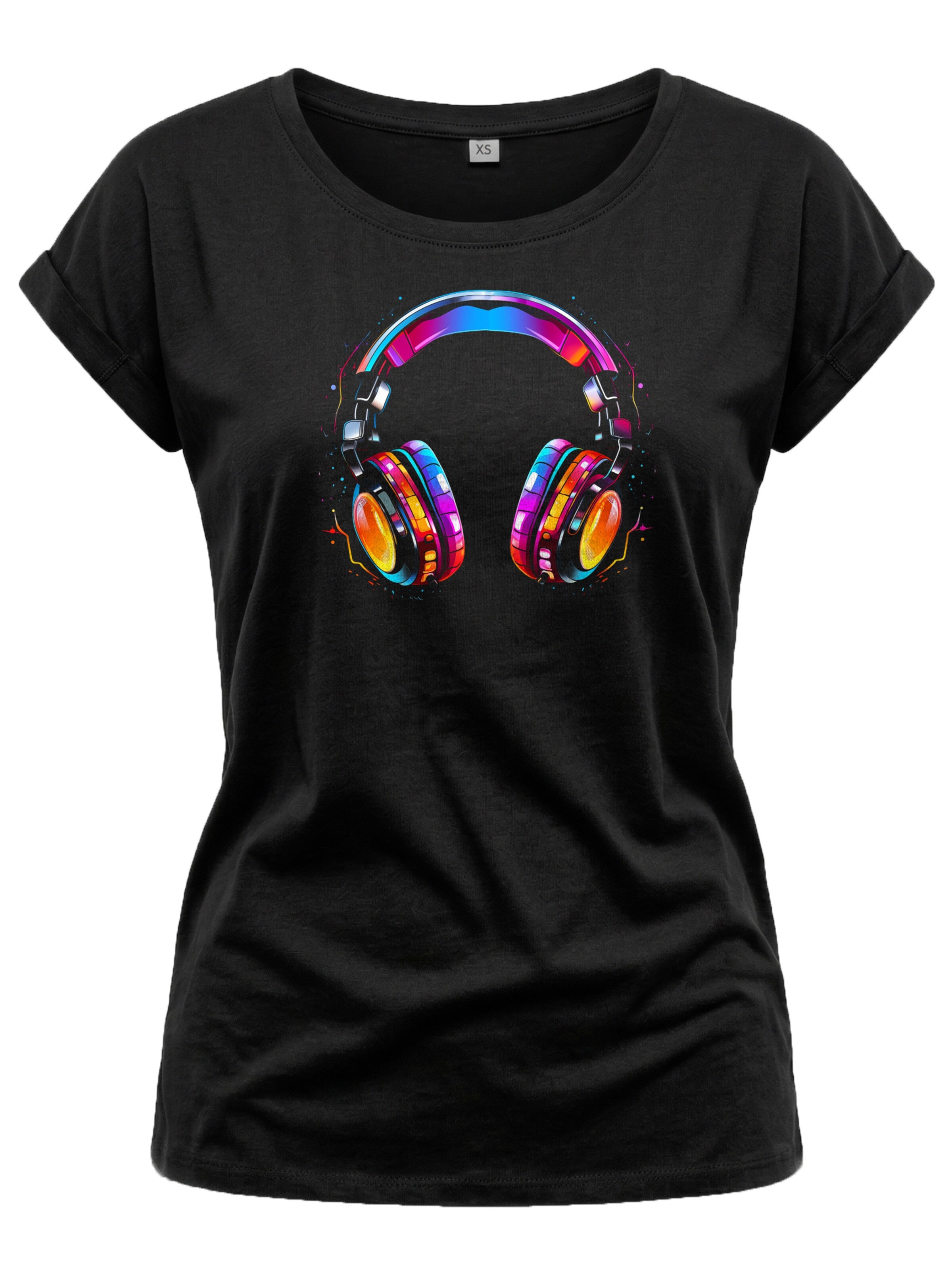 MAKAYA Shirt 'Kopfhörer Bunt' in Black: front