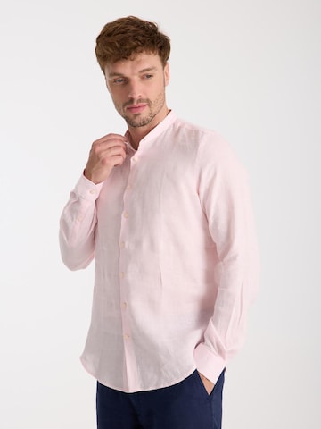 7Camicie Slim fit Zakelijk overhemd 'Caravaggio Linen Man Shirt Green' in Roze: voorkant