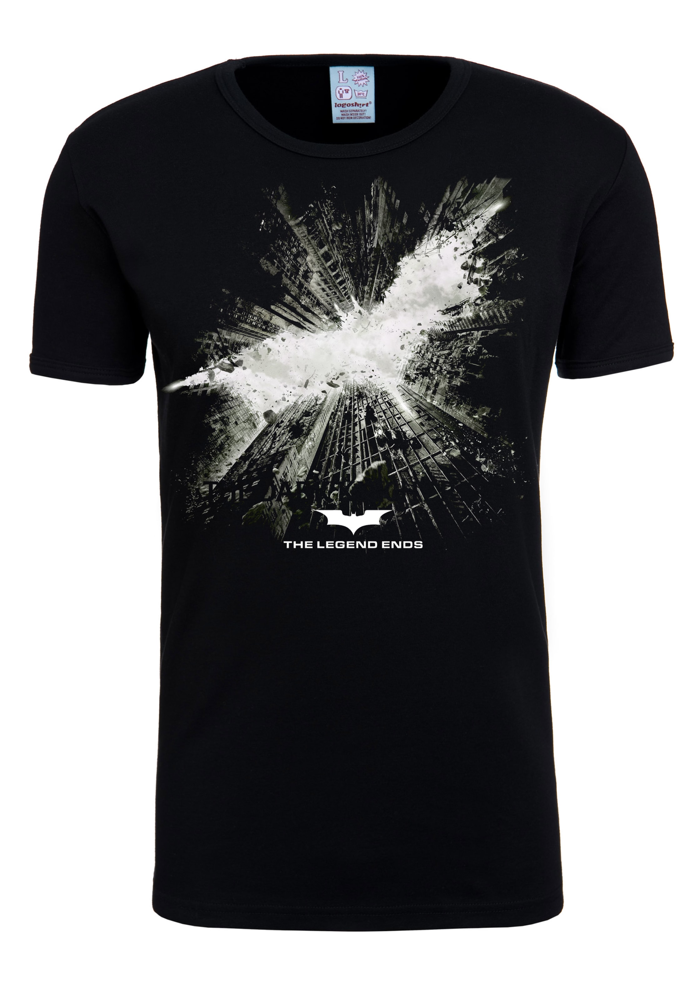 LOGOSHIRT Shirt 'Batman – The Dark Knight Rises' in Black: front