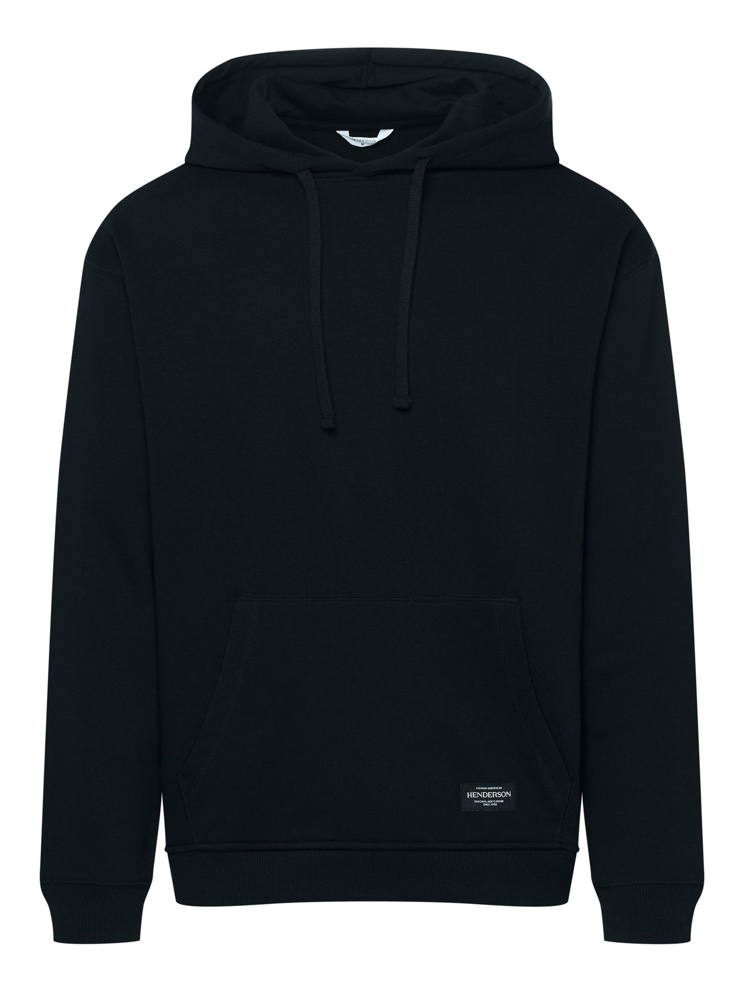 Felpa 'Kapuzensweatshirt Motion, French Terry, mit Rippbündchen' di Henderson in nero: frontale