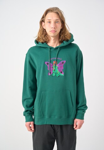 Cleptomanicx Kapuzensweatshirt 'Boxy Hooded' in Grün: Vorderseite