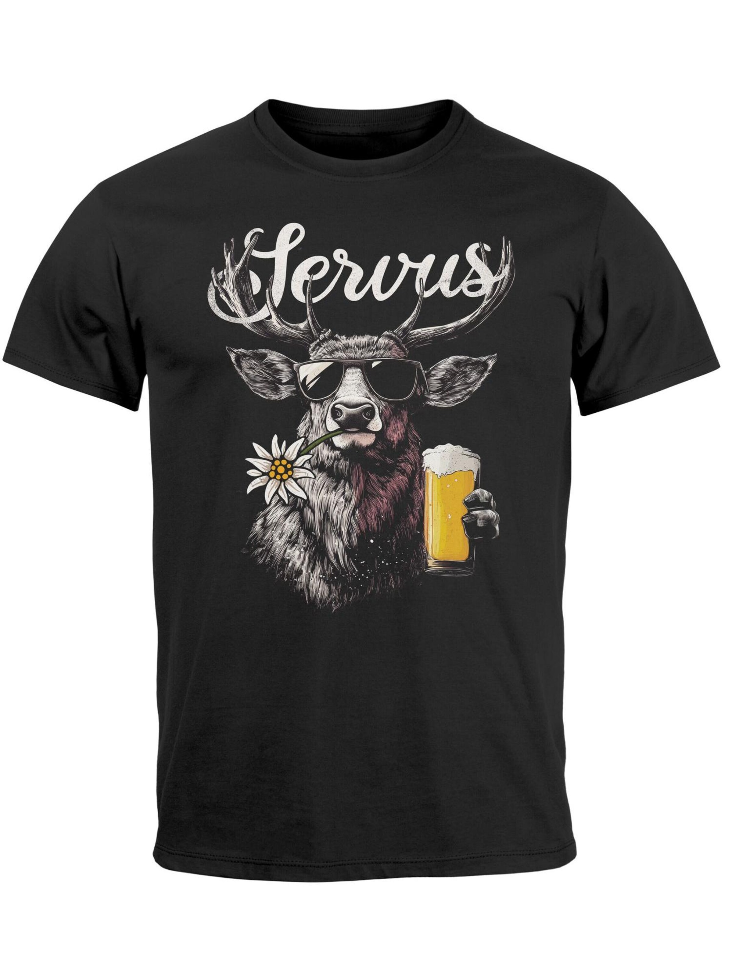 Neverless Shirt 'Servus 3 Bier' in Black