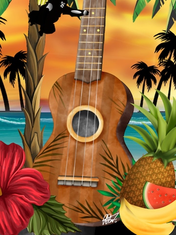 Hawaiihemdshop.de Regularny krój Koszula 'Hawaiihemd Hawaiian Ukulele' w kolorze czarny