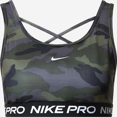 NIKE Soutien-gorge de sport 'Swoosh' en gris foncé / olive / noir / blanc, Vue avec produit