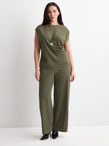MANGO Wide leg Broek 'CANDELO' in Groen