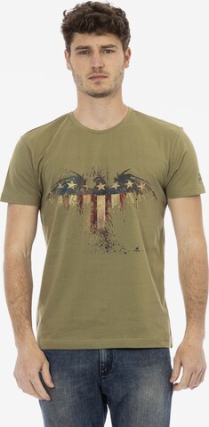 Top 'T-Shirt Uomo Valoris Misto Cotone Viscosa Stampa Aquila' di Trussardi in verde: frontale