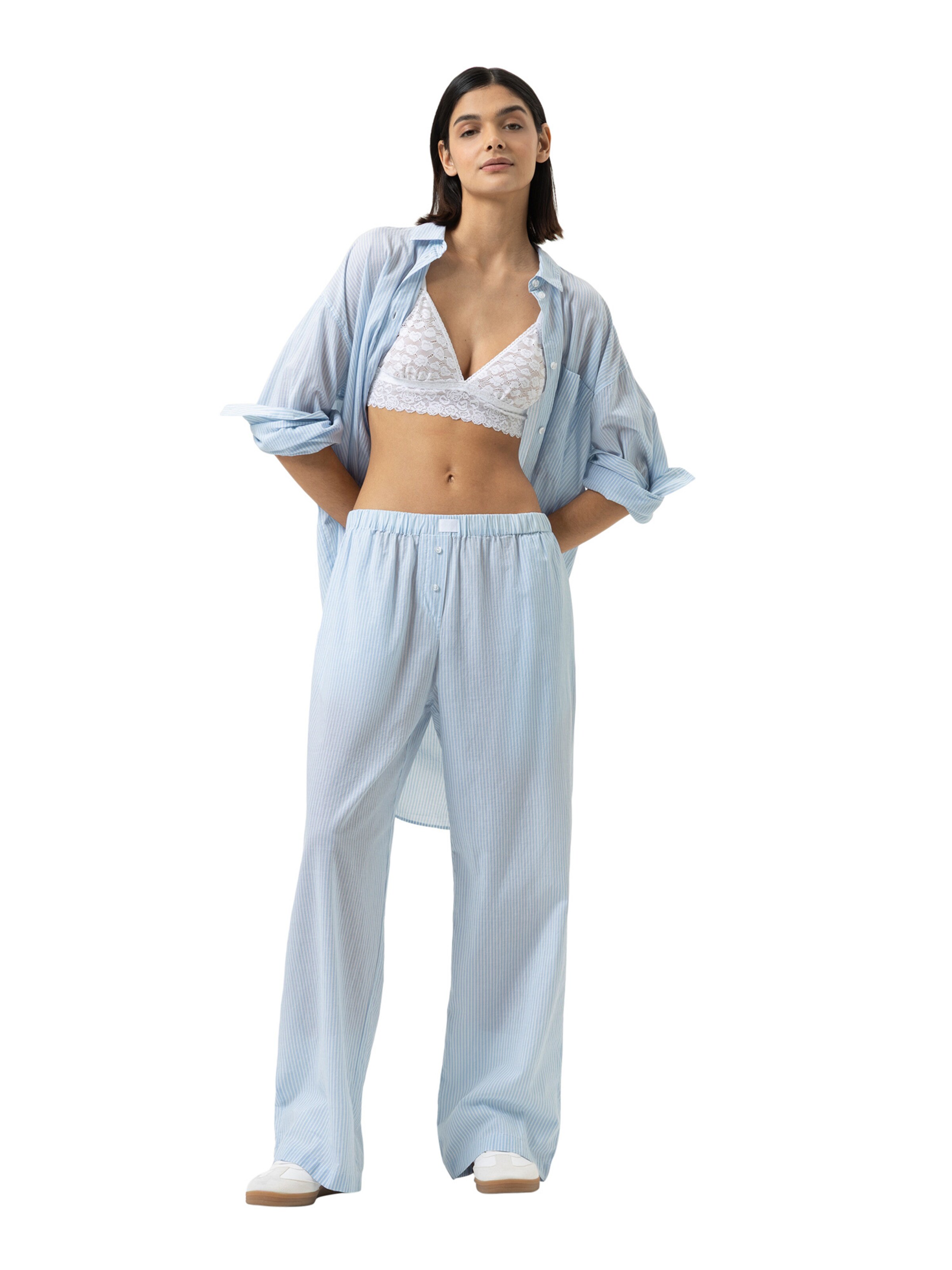 Mey Pyjamahose 'Cotton Stripes' in Blau