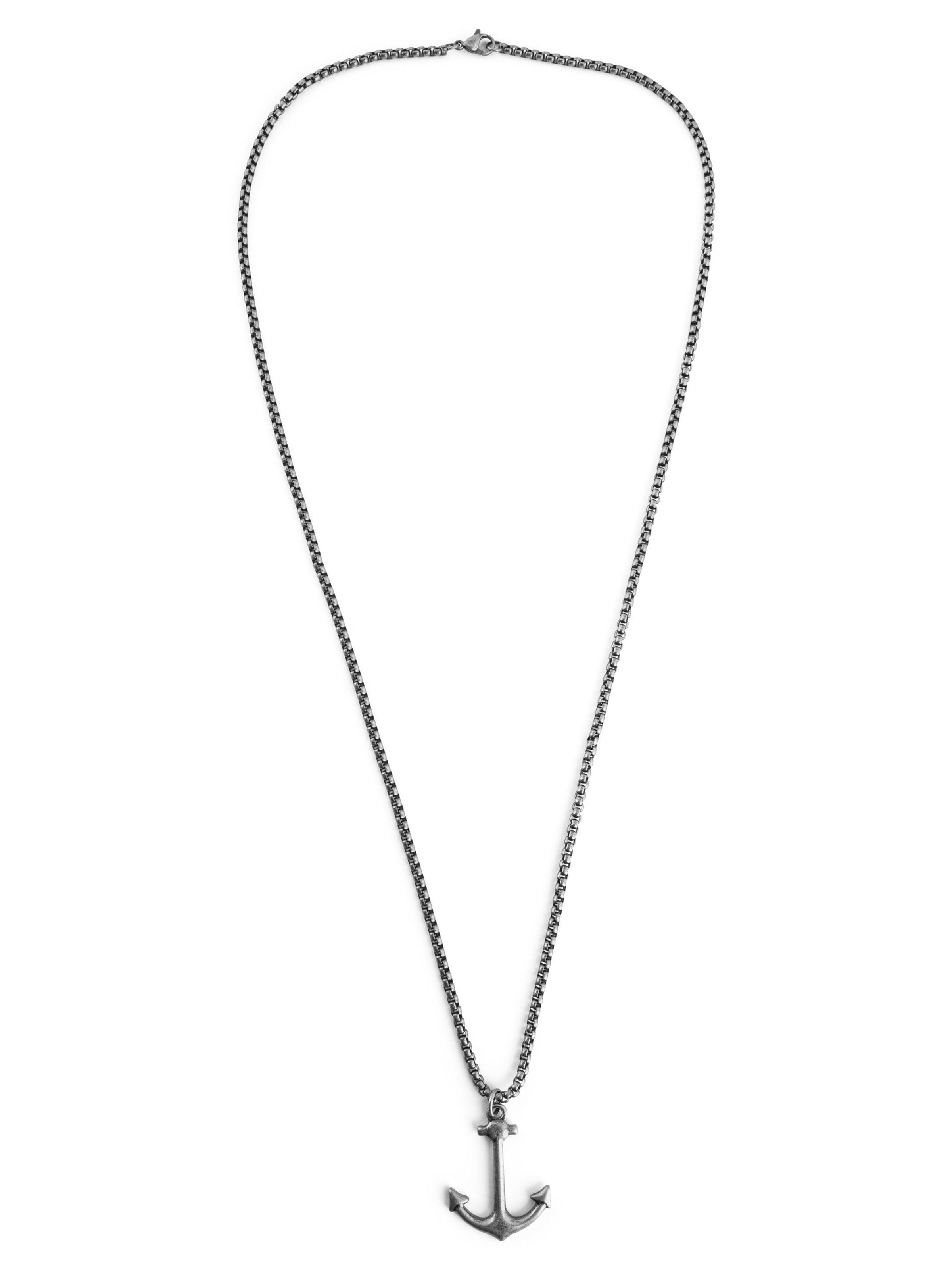Akitsune Necklace 'Portus Anchor Pendant / Necklace Antique Silver 70 cm' in Silver: front